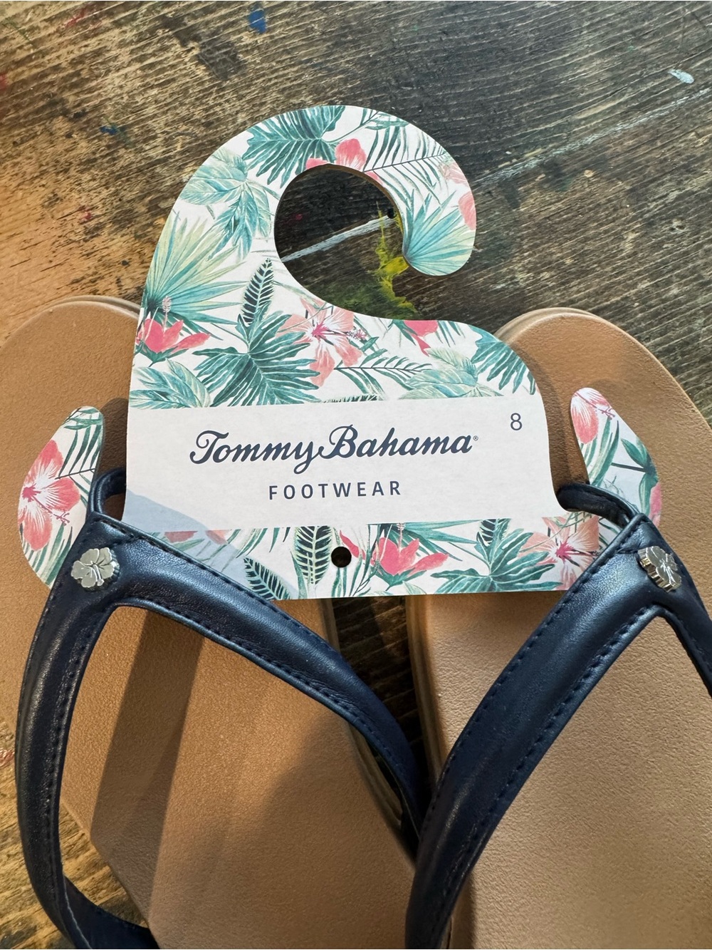 Tommy Bahama Brown Footbed Very dark navyStrap COMFY Flip Flops🌴classic - Picture 2 of 9